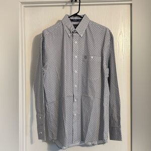 Wrangler George Strait | Men's Blue and White Patterned Shirt | Size Medium